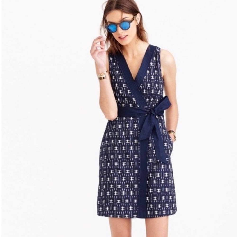 J. Crew Ikat navy & white cotton/linen dress